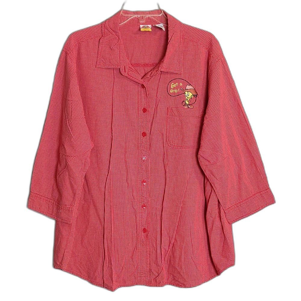 Looney Toons Tweety Red Button Down Shirt Women's Plus 26W/28W VINTAGE